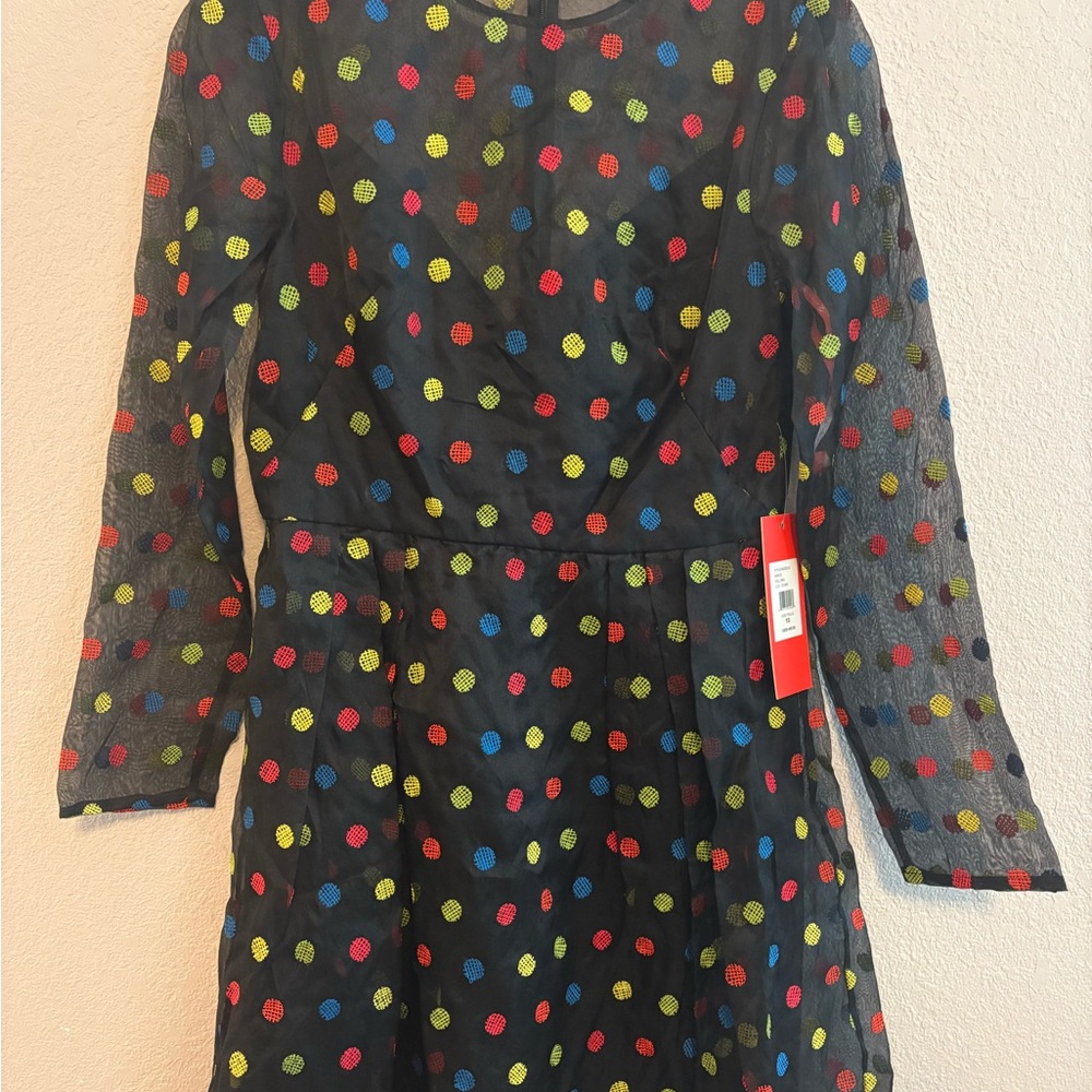 Monique Lhuillier Black Dress with Colorful Polka Dots